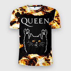 Футболка спортивная мужская Queen рок кот и огонь, цвет: 3D-принт