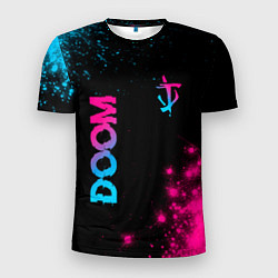 Мужская спорт-футболка Doom - neon gradient: надпись, символ