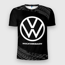 Футболка спортивная мужская Volkswagen speed на темном фоне со следами шин, цвет: 3D-принт