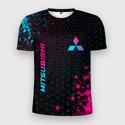 Мужская спорт-футболка Mitsubishi - neon gradient: надпись, символ