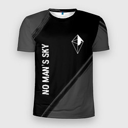 Мужская спорт-футболка No Mans Sky glitch на темном фоне: надпись, символ