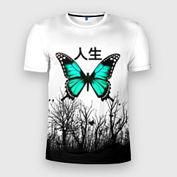 Мужская спорт-футболка С бабочкой на фоне японского иероглифа