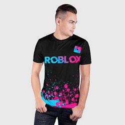 Футболка спортивная мужская Roblox - neon gradient: символ сверху, цвет: 3D-принт — фото 2