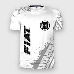 Мужская спорт-футболка Fiat speed на светлом фоне со следами шин: надпись