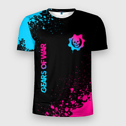 Мужская спорт-футболка Gears of War - neon gradient: надпись, символ