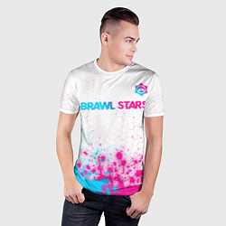 Футболка спортивная мужская Brawl Stars neon gradient style: символ сверху, цвет: 3D-принт — фото 2