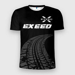 Футболка спортивная мужская Exeed speed на темном фоне со следами шин: символ, цвет: 3D-принт