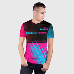 Футболка спортивная мужская Counter-Strike 2 - neon gradient: символ сверху, цвет: 3D-принт — фото 2