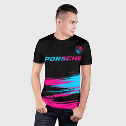 Футболка спортивная мужская Porsche - neon gradient: символ сверху, цвет: 3D-принт — фото 2