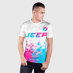 Футболка спортивная мужская Jeep neon gradient style: символ сверху, цвет: 3D-принт — фото 2