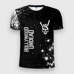 Мужская спорт-футболка Hollywood Undead и рок символ на темном фоне