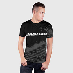 Футболка спортивная мужская Jaguar speed на темном фоне со следами шин: символ, цвет: 3D-принт — фото 2