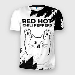 Футболка спортивная мужская Red Hot Chili Peppers рок кот на светлом фоне, цвет: 3D-принт