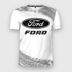 Футболка спортивная мужская Ford speed на светлом фоне со следами шин, цвет: 3D-принт