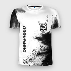 Мужская спорт-футболка Disturbed и рок символ на светлом фоне
