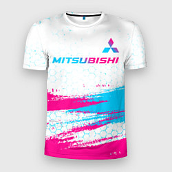 Футболка спортивная мужская Mitsubishi neon gradient style: символ сверху, цвет: 3D-принт