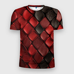 Мужская спорт-футболка Кожаная красно черная текстура