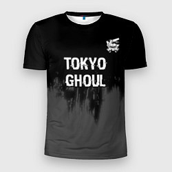 Футболка спортивная мужская Tokyo Ghoul glitch на темном фоне: символ сверху, цвет: 3D-принт