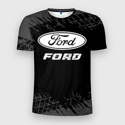 Футболка спортивная мужская Ford speed на темном фоне со следами шин, цвет: 3D-принт