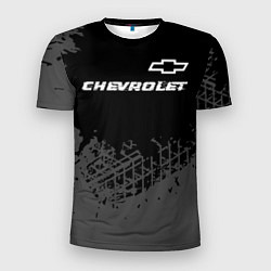 Футболка спортивная мужская Chevrolet speed на темном фоне со следами шин: сим, цвет: 3D-принт