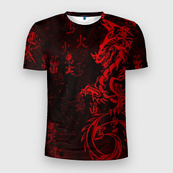Мужская спорт-футболка Красный дракон - иероглифы