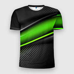 Футболка спортивная мужская Зеленая объемная полосы, цвет: 3D-принт