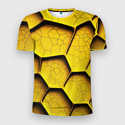 Мужская спорт-футболка Желтые шестиугольники с трещинами - объемная текст