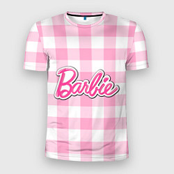 Футболка спортивная мужская Барби лого розовая клетка, цвет: 3D-принт