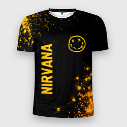 Мужская спорт-футболка Nirvana - gold gradient: надпись, символ