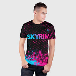 Футболка спортивная мужская Skyrim - neon gradient: символ сверху, цвет: 3D-принт — фото 2