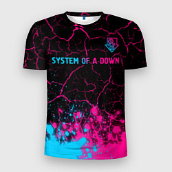 Футболка спортивная мужская System of a Down - neon gradient: символ сверху, цвет: 3D-принт