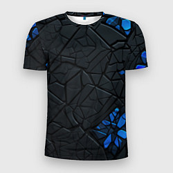 Футболка спортивная мужская Черные плиты с синими вставками, цвет: 3D-принт