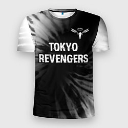 Футболка спортивная мужская Tokyo Revengers glitch на темном фоне: символ свер, цвет: 3D-принт
