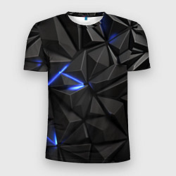 Футболка спортивная мужская Неоновое синее свечение на черном, цвет: 3D-принт
