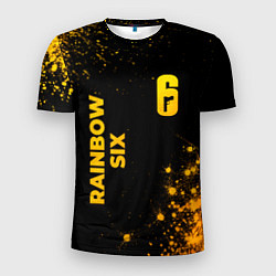 Мужская спорт-футболка Rainbow Six - gold gradient: надпись, символ