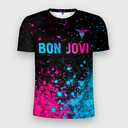 Футболка спортивная мужская Bon Jovi - neon gradient: символ сверху, цвет: 3D-принт