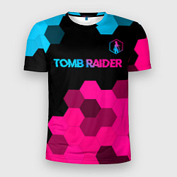Футболка спортивная мужская Tomb Raider - neon gradient: символ сверху, цвет: 3D-принт