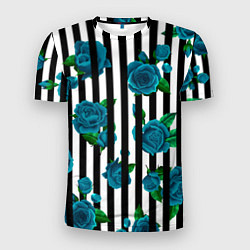 Мужская спорт-футболка Полосы и бирюзовые розы