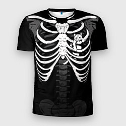 Мужская спорт-футболка Скелет: ребра с котиком