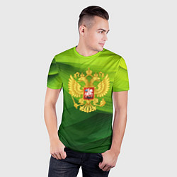 Футболка спортивная мужская Золотистый герб России на зеленом фоне, цвет: 3D-принт — фото 2