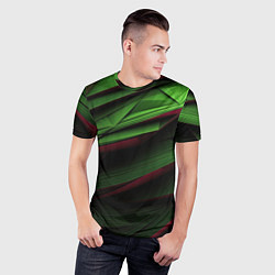 Футболка спортивная мужская Зеленые абстрактные полосы, цвет: 3D-принт — фото 2