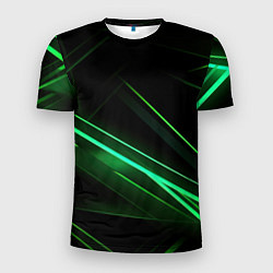 Мужская спорт-футболка Green lines black backgrouns