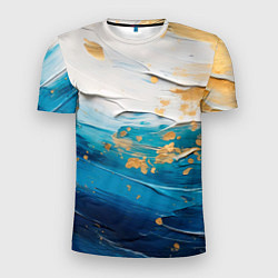 Мужская спорт-футболка Белый, синий, золотой импасто абстракция