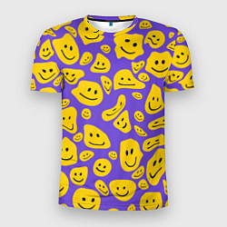Мужская спорт-футболка Расплывшийся смайлик на фиолетовом