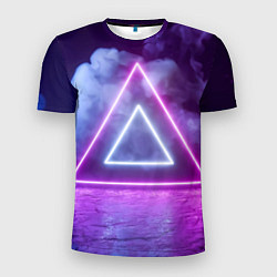 Мужская спорт-футболка Неоновый треугольник в неоновом дыму