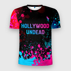 Футболка спортивная мужская Hollywood Undead - neon gradient: символ сверху, цвет: 3D-принт