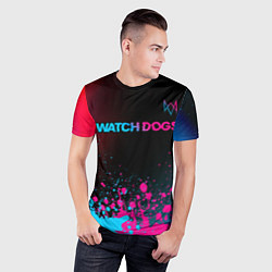 Футболка спортивная мужская Watch Dogs - neon gradient: символ сверху, цвет: 3D-принт — фото 2