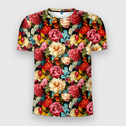 Мужская спорт-футболка Узор из роз и разных цветов