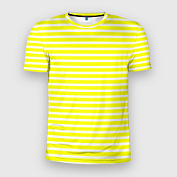 Футболка спортивная мужская Жёлтый с белыми полосками, цвет: 3D-принт