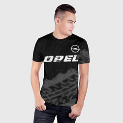 Футболка спортивная мужская Opel speed на темном фоне со следами шин: символ с, цвет: 3D-принт — фото 2